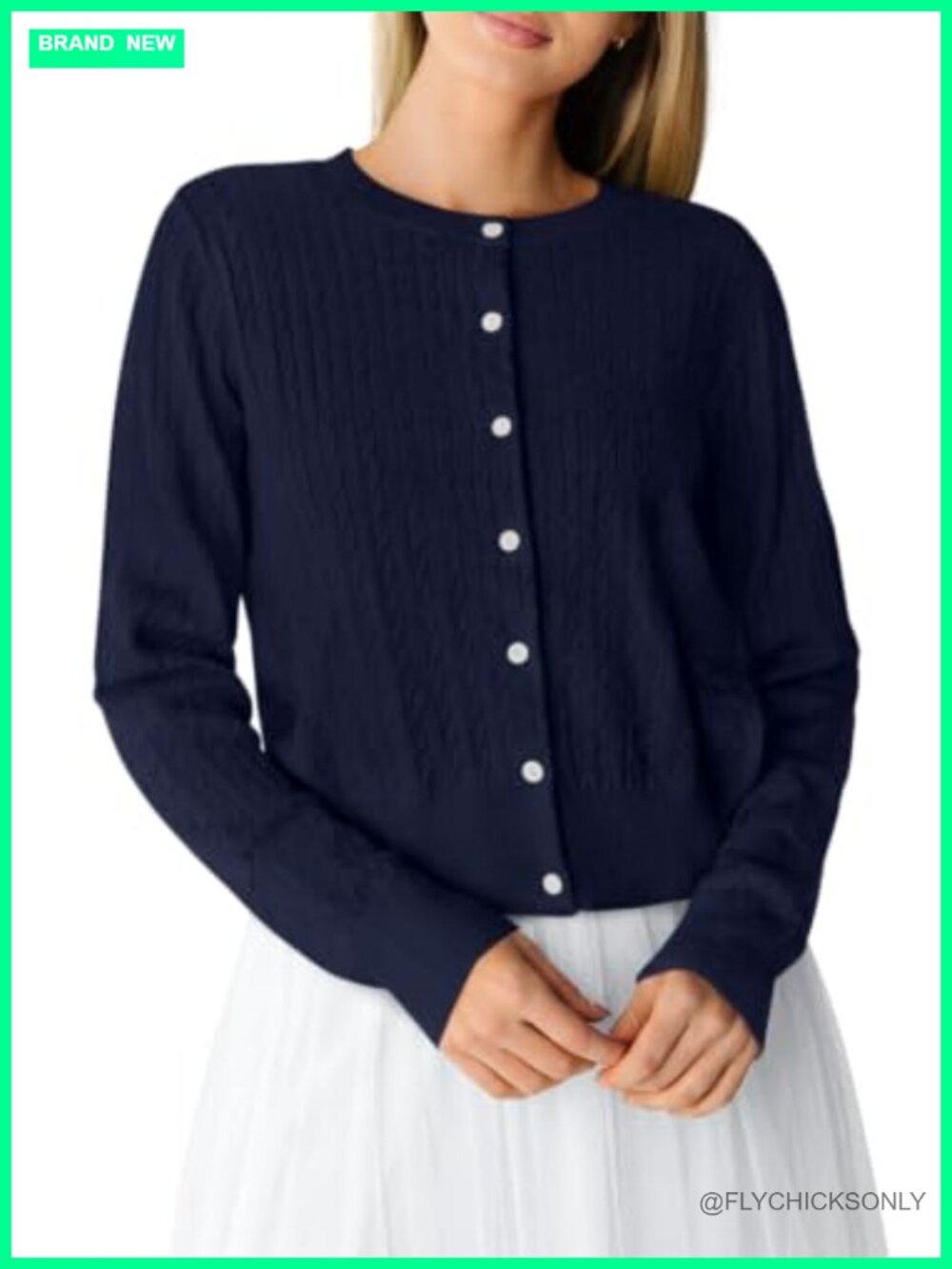 Women's Lightweight Cable Knit Cardigan Button Up Crew Neck Fall Sweater